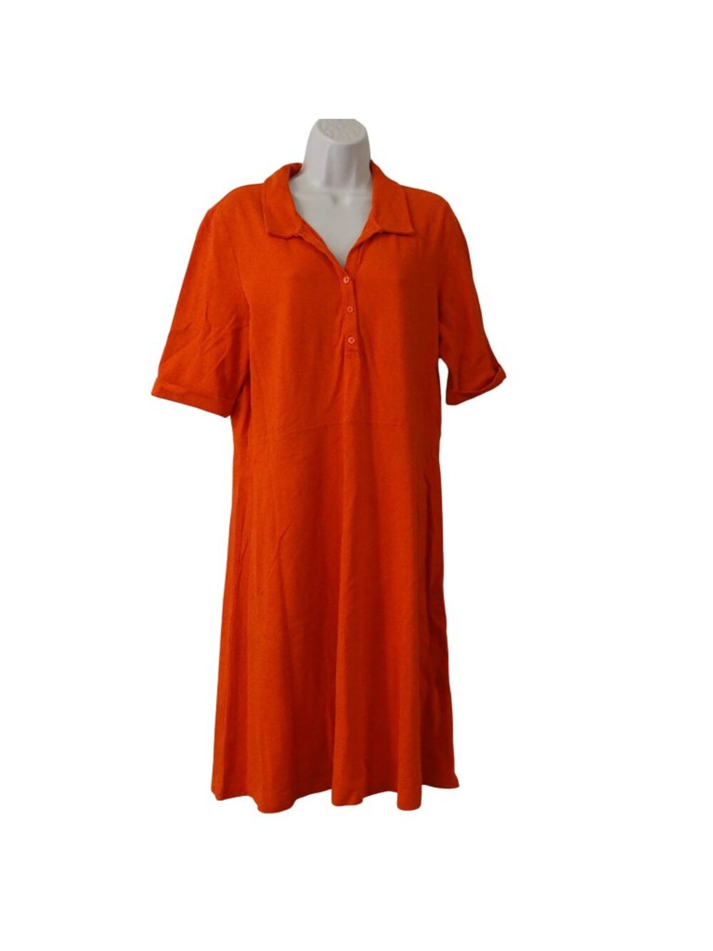 Lands End Orange Polo A-line Dress Size L 14 16 Short Slv Casual Tennis Preppy